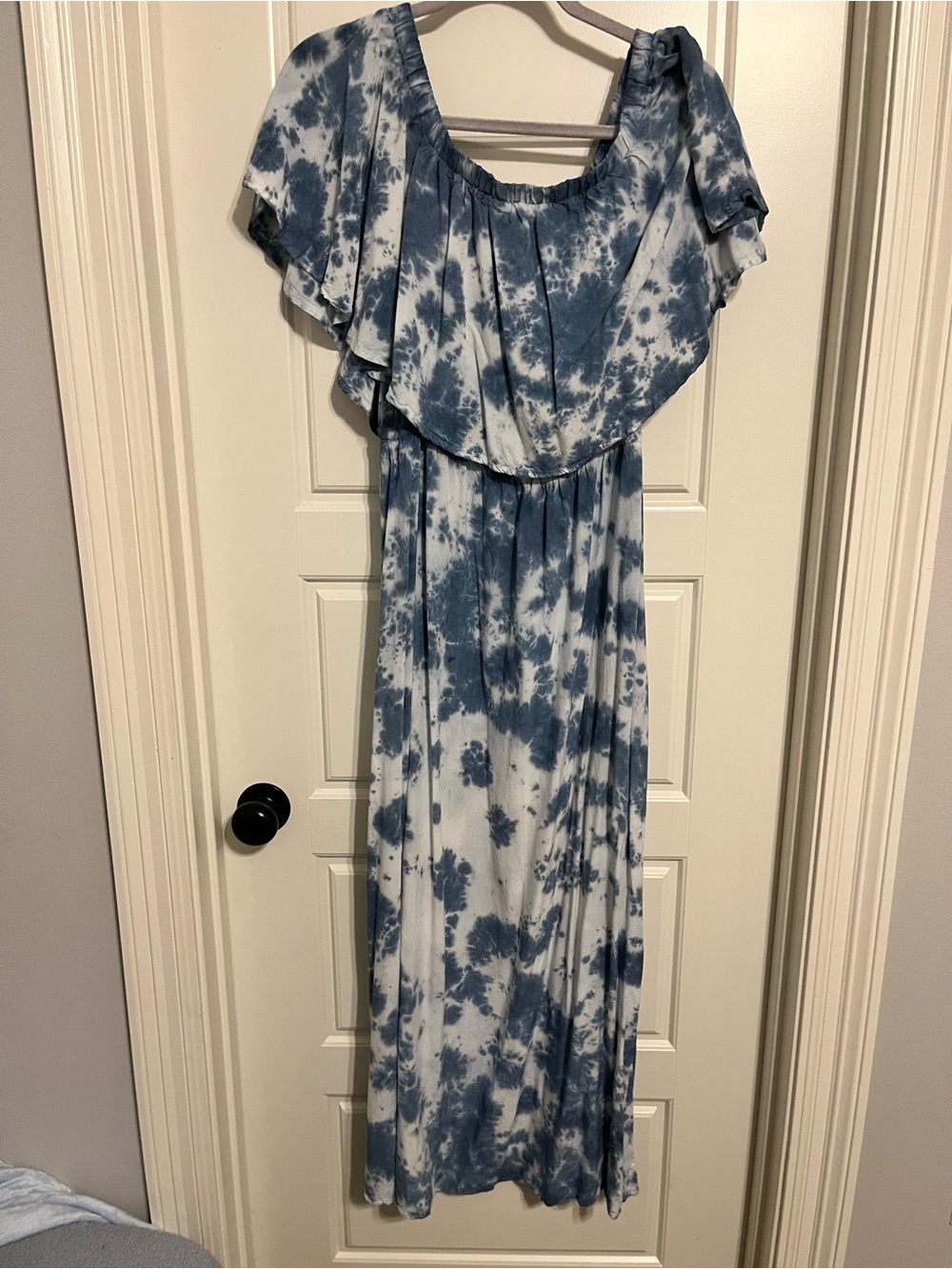 Swimsuits For All Blue and White Tie-Dye Off-Shoulder Maxi Dress